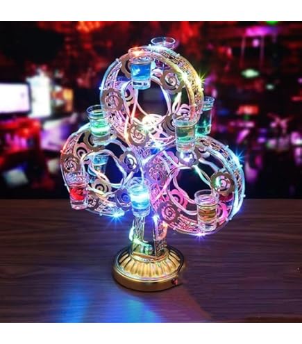 Amazon｜QuiExact テキーラ観覧車 グラス付き 12カップ 回転可能 LED酒